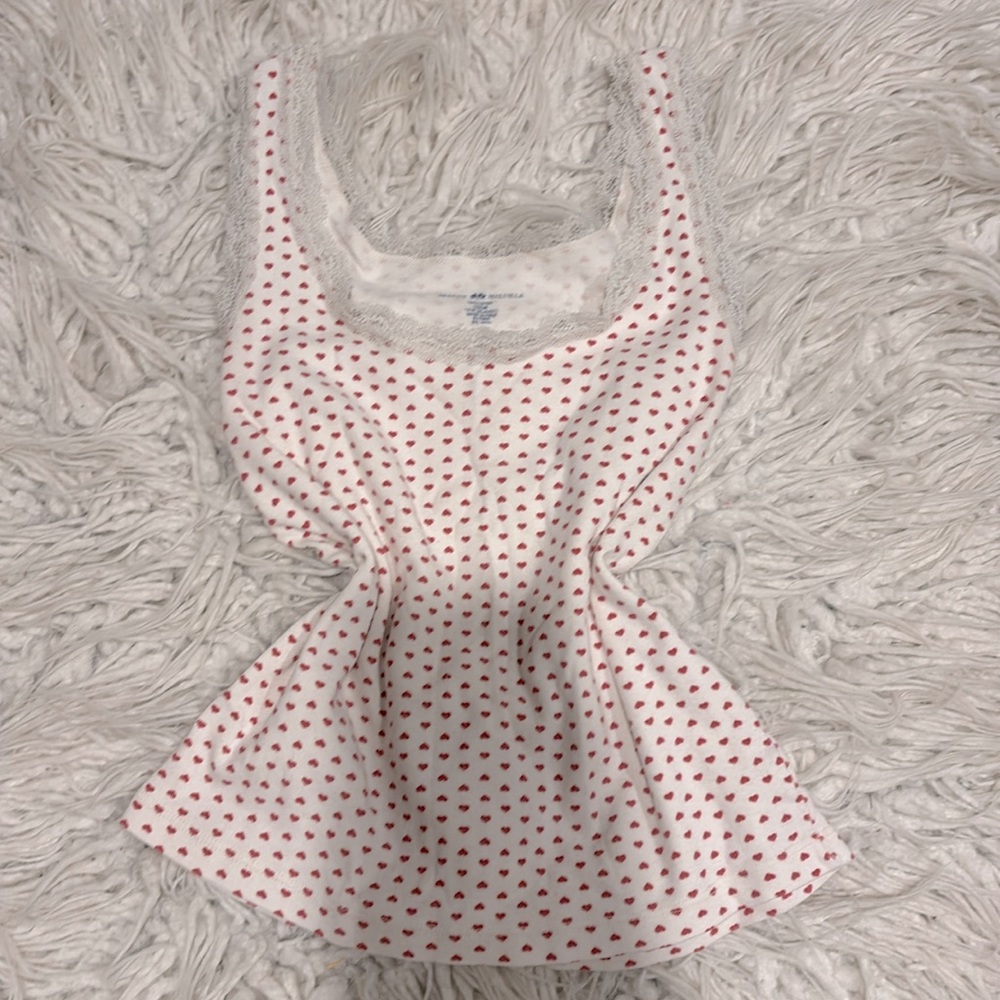 Brandy Melville White Tank with Red Heart Pattern